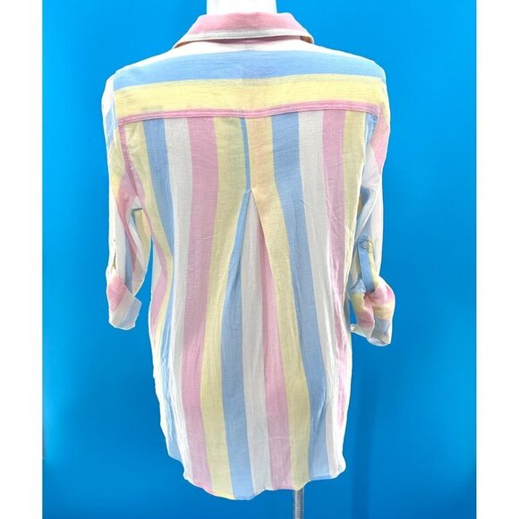 NWT VELVET HEART VERTICAL PASTEL STRIPE BUTTON DOWN TUNIC TOP - XL - Picture 3 of 4